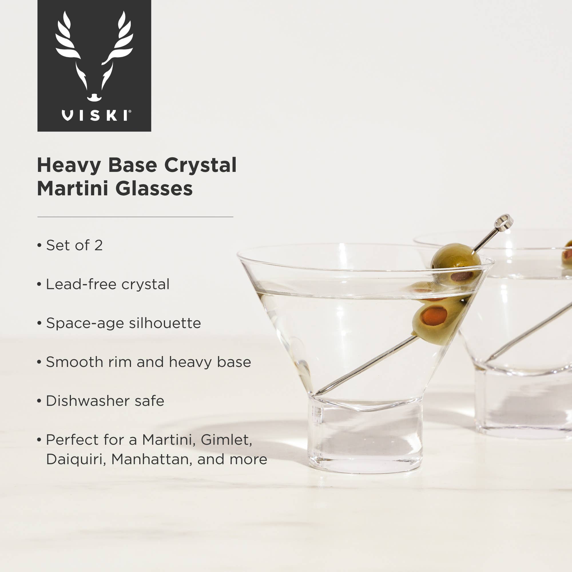 Raye™ Heavy-Base Stemless Crystal Martini Glasses - Set of 2