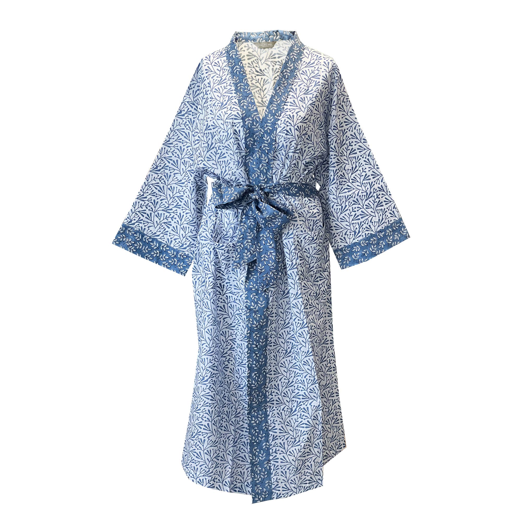 Cotton Long Kimono - Blue Bud