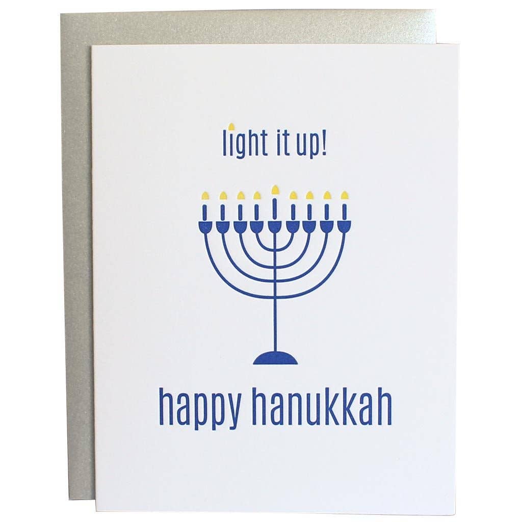 Light It Up Hanukkah Letterpress Greeting Card