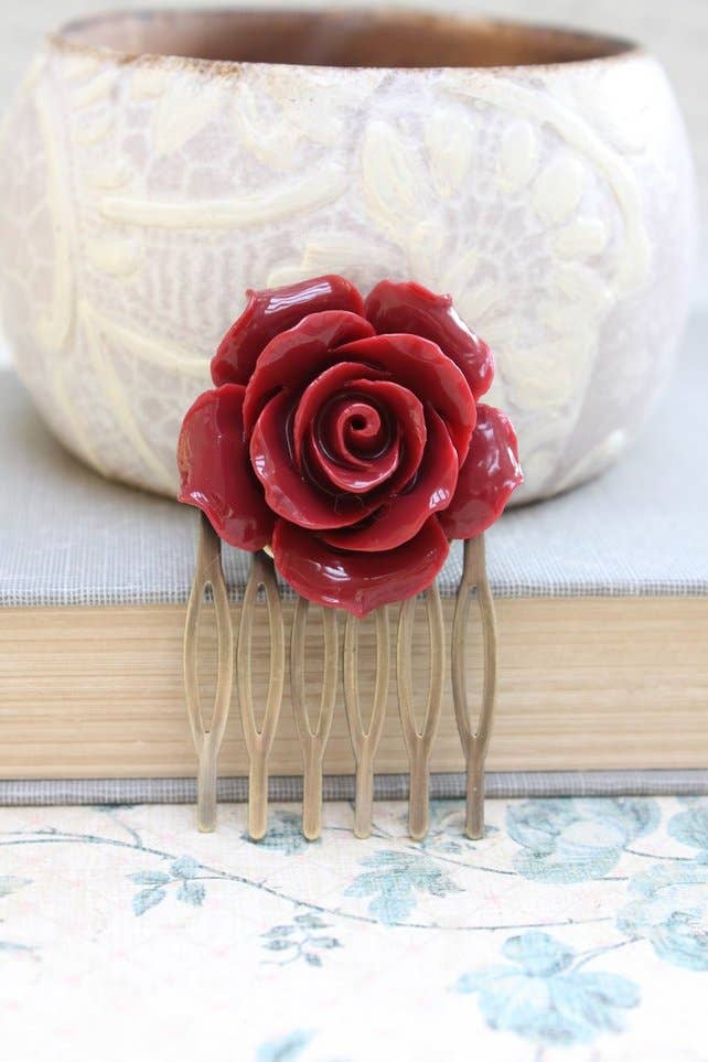 Red Rose Hair Comb