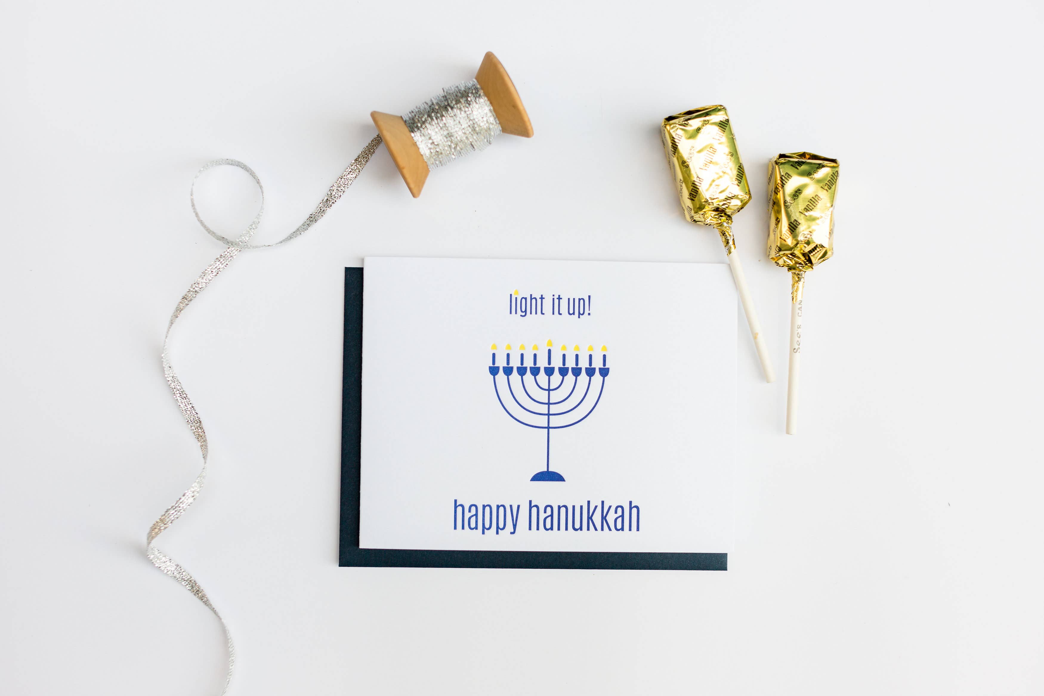 Light It Up Hanukkah Letterpress Greeting Card