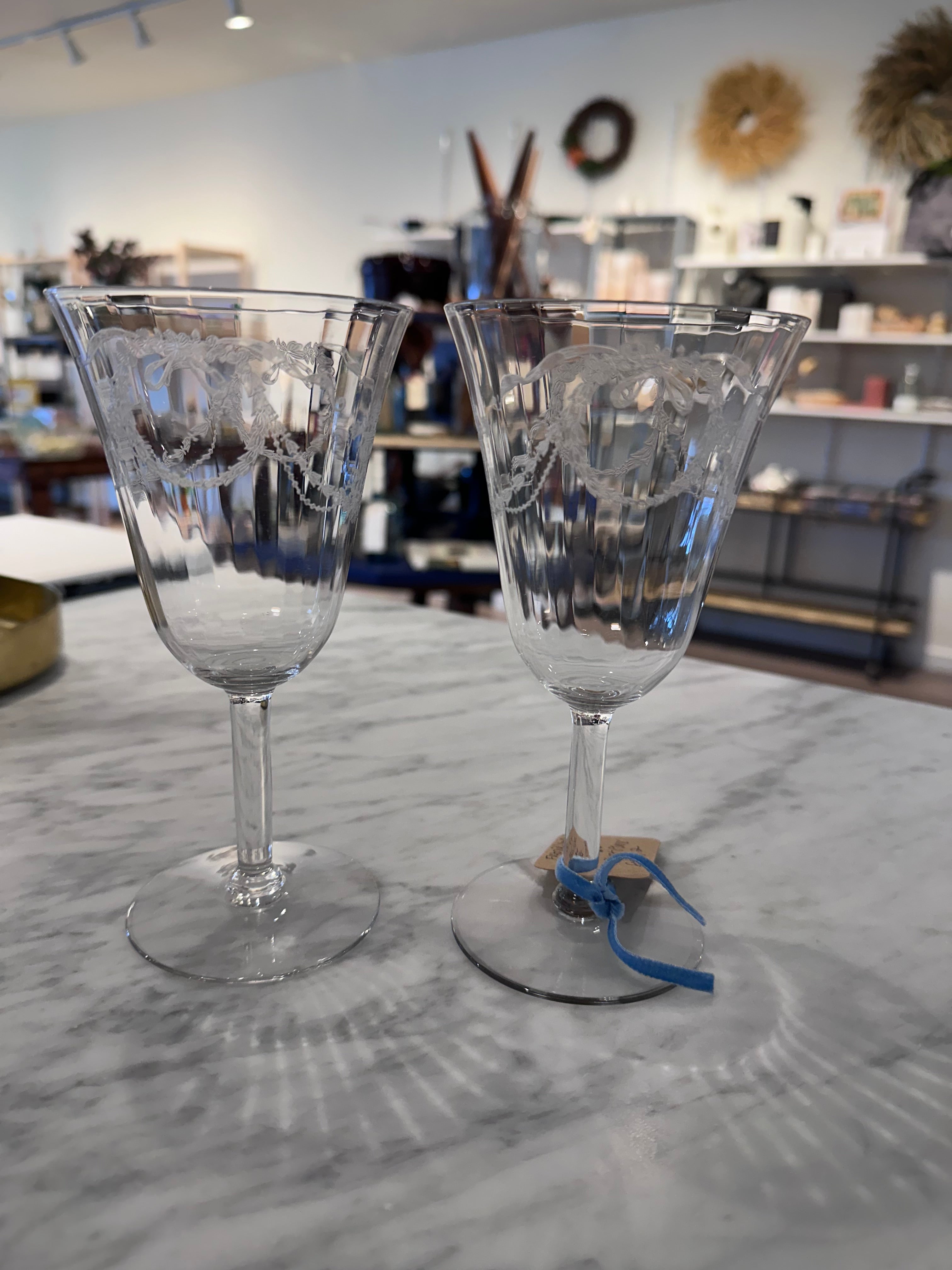 Vintage Fostoria 'Garland' Set of 2 Claret Glasses