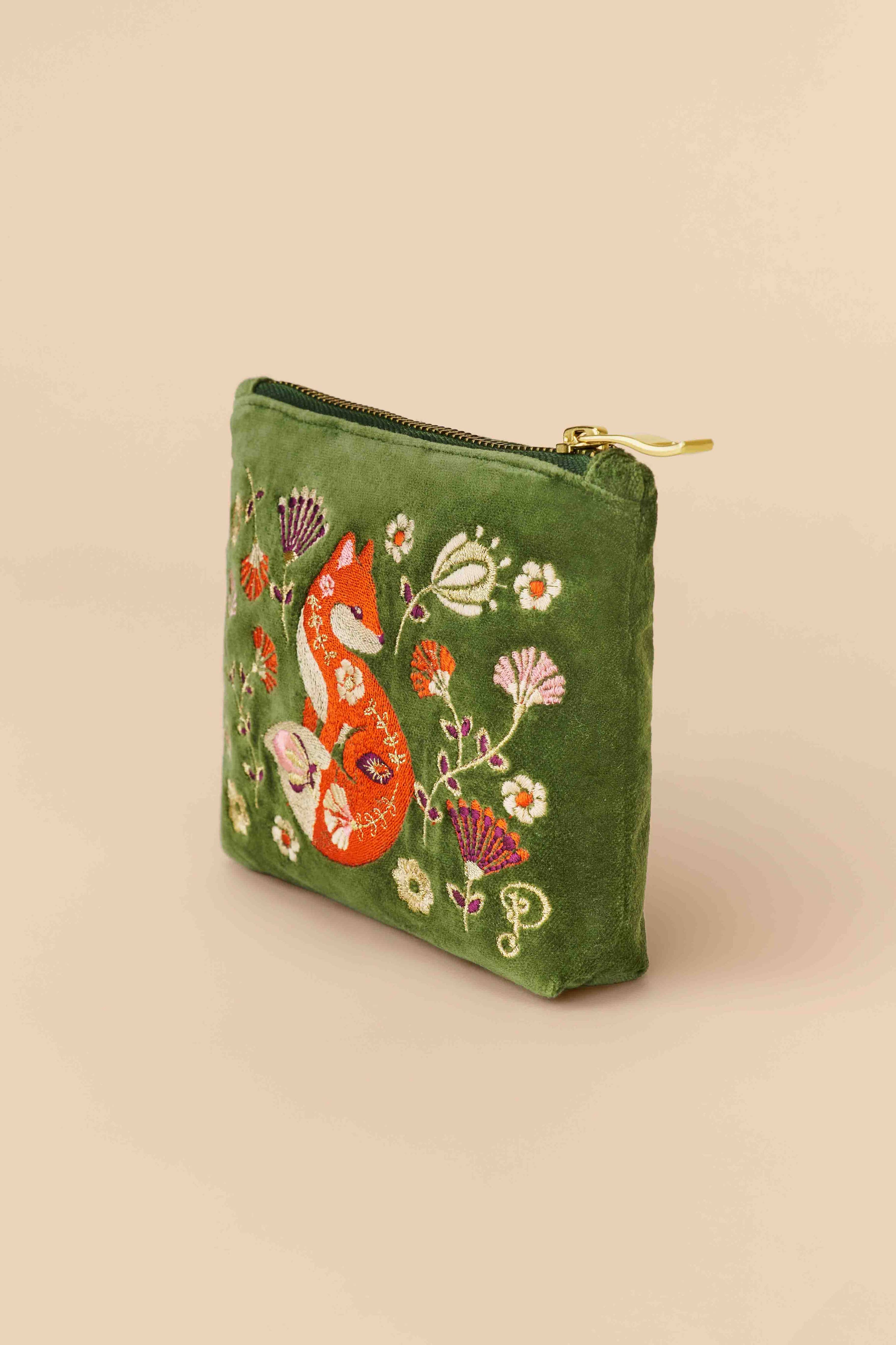 Velvet Embroidered Mini Pouch - Scandinavian Fox