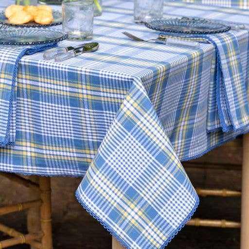 Blue and yellow plaid pattern tablecloth