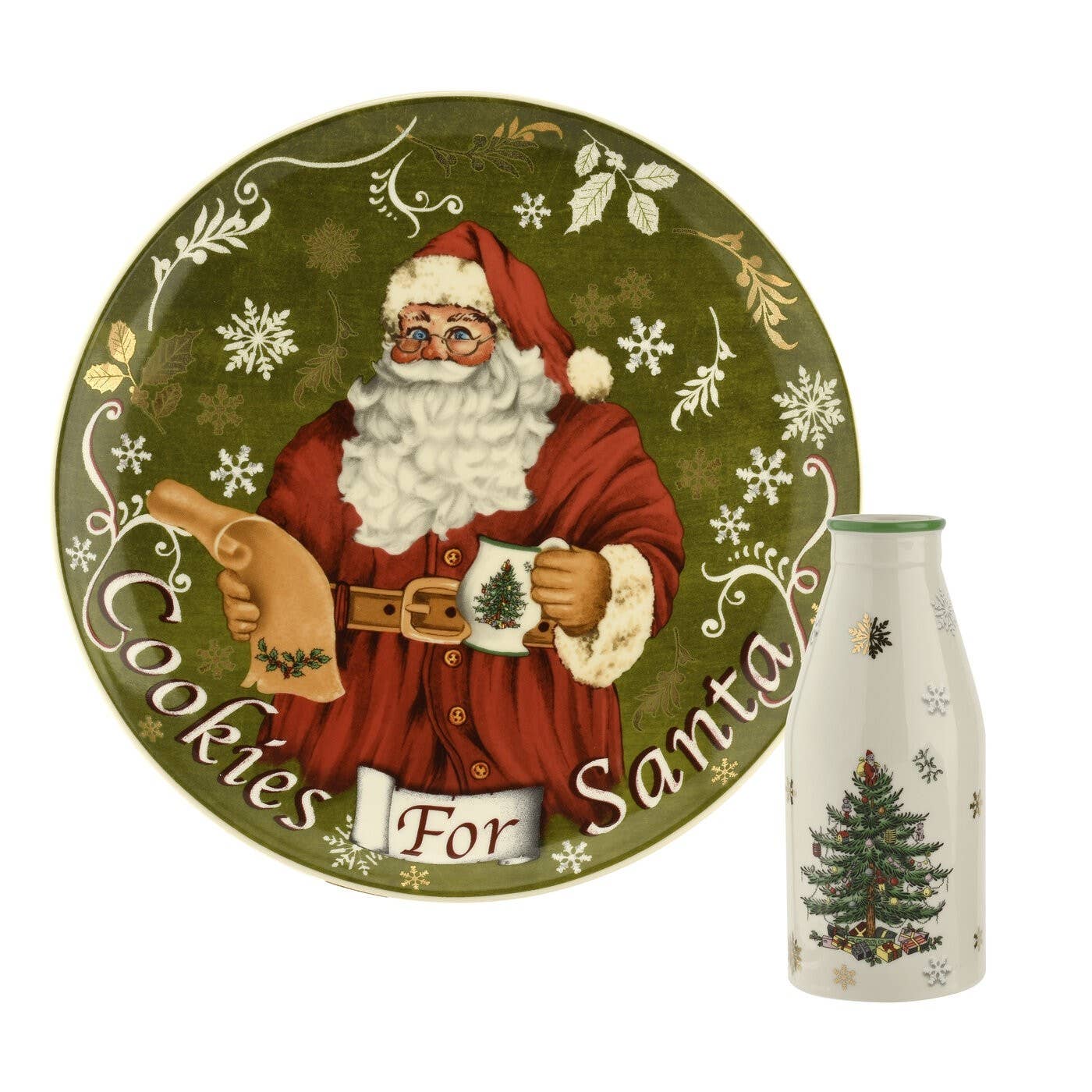 Spode Christmas Tree - Santa Cookies Plate and Milk Bottle