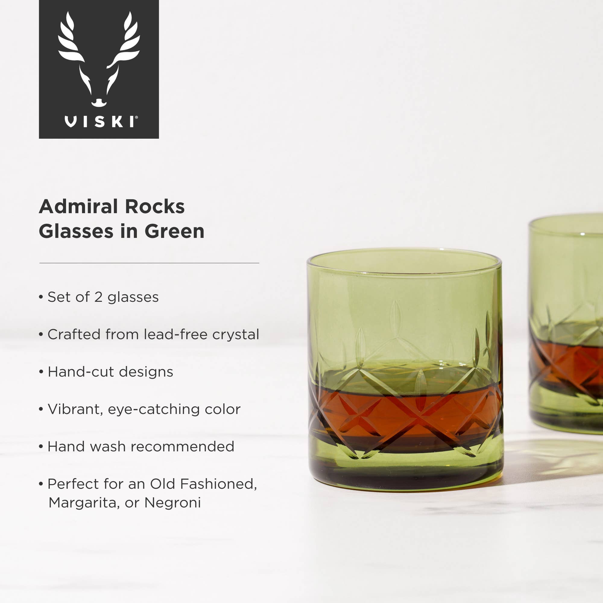 Admiral™ Crystal Rocks Glasses - Bottle Green - Set of 2