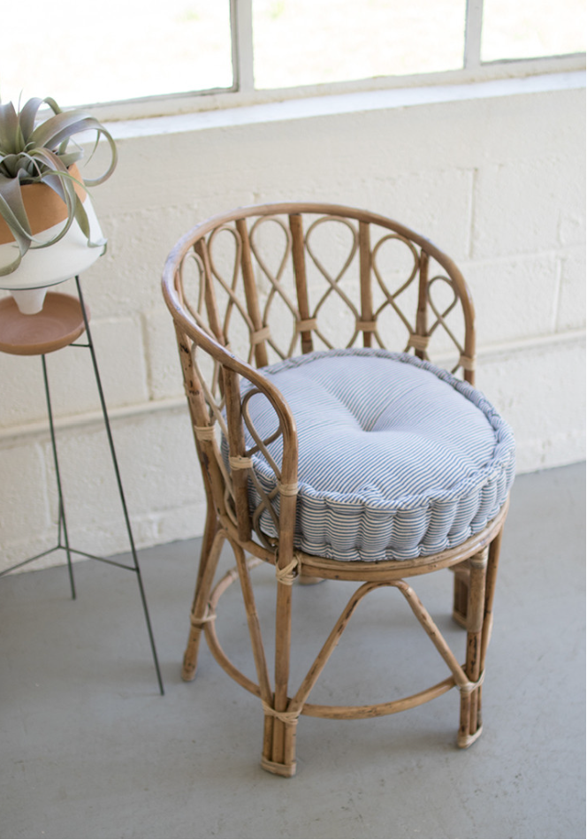 Bamboo Barrel Chair with Blue Ticking Cushion