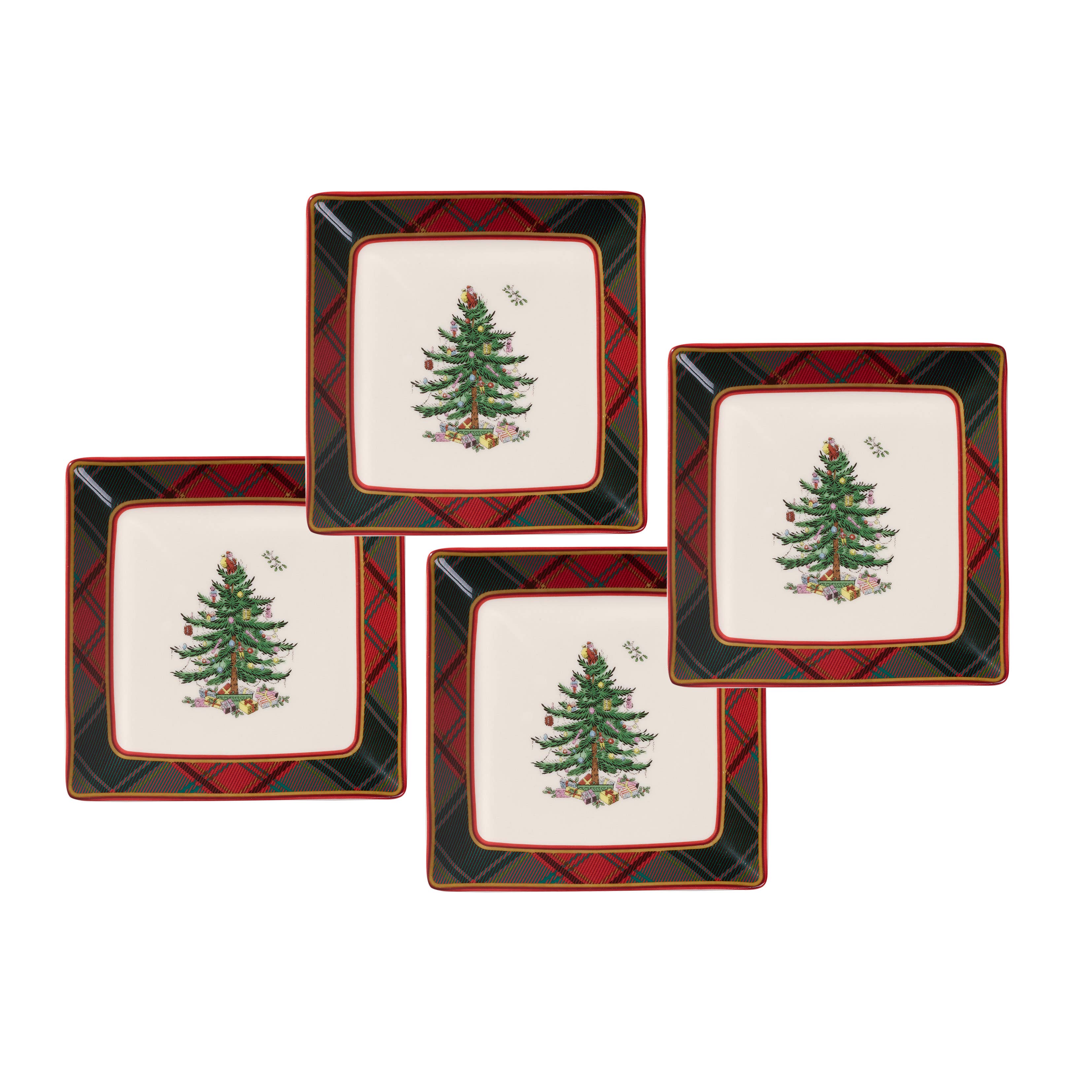 Christmas Tree Tartan Tidbit Plates S/4 5"