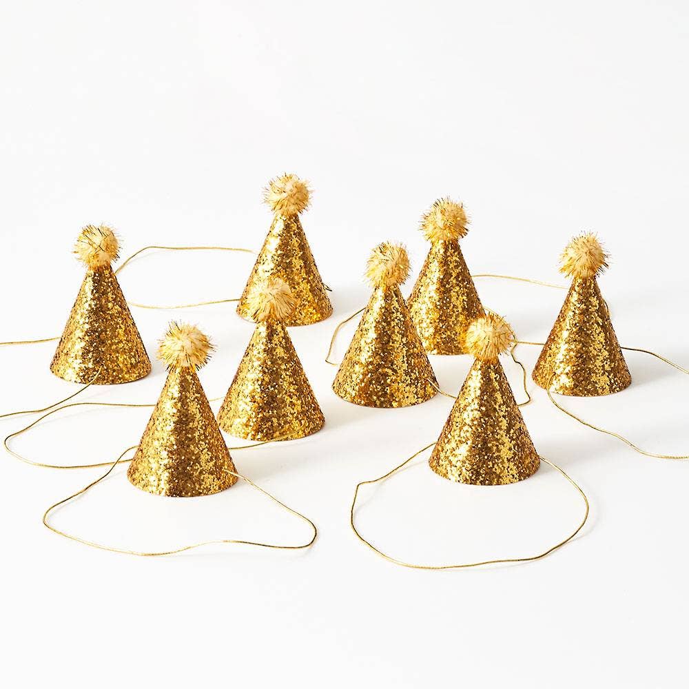 Gold Glitter Mini Party Hats