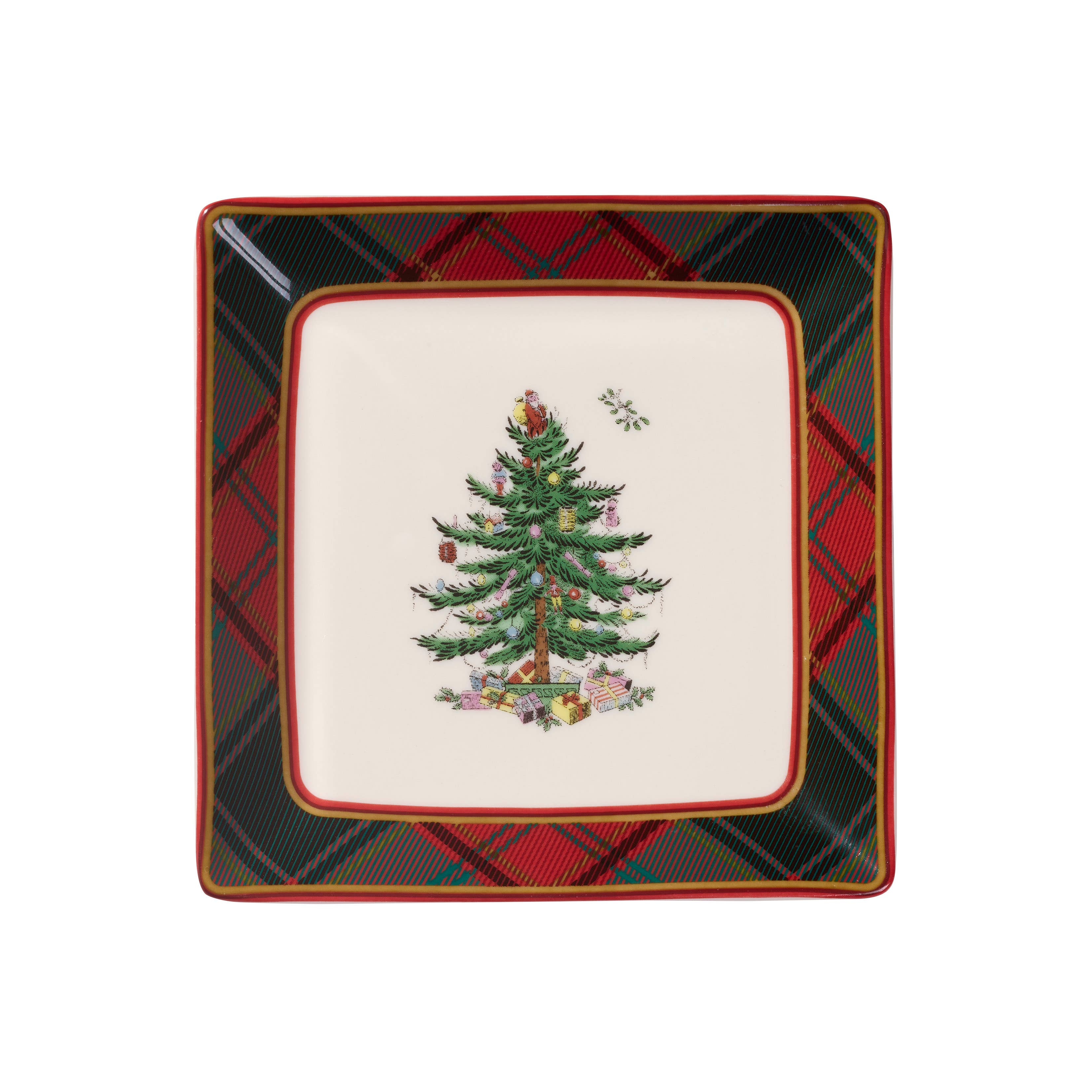 Christmas Tree Tartan Tidbit Plates S/4 5"