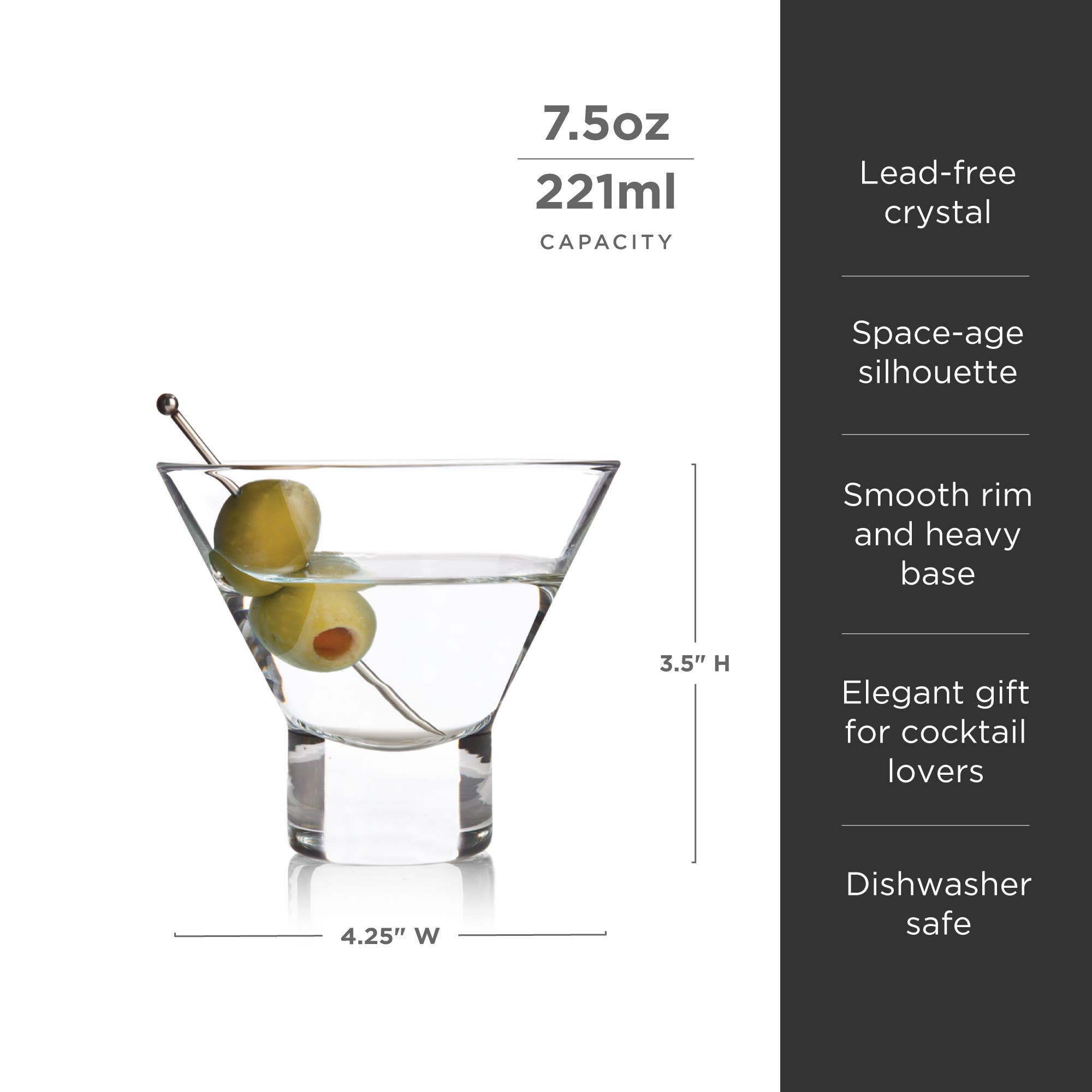 Raye™ Heavy-Base Stemless Crystal Martini Glasses - Set of 2