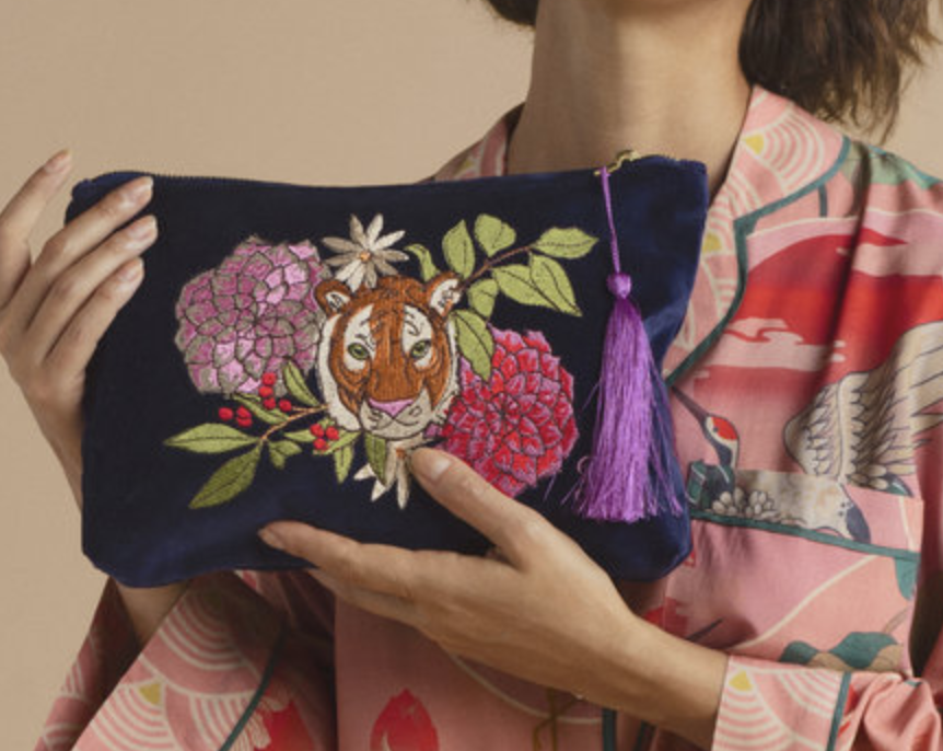 Velvet Floral Tiger Bag in Indigo