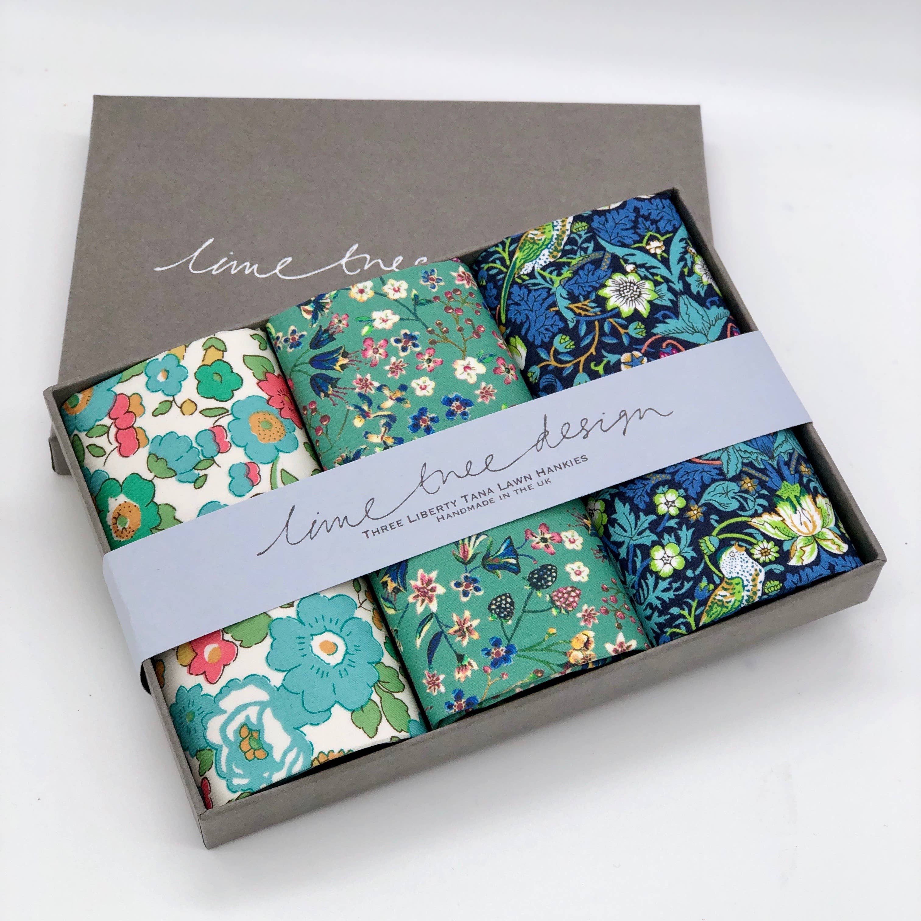 3 Handkerchiefs made with Liberty Fabric - Strawberry Thief