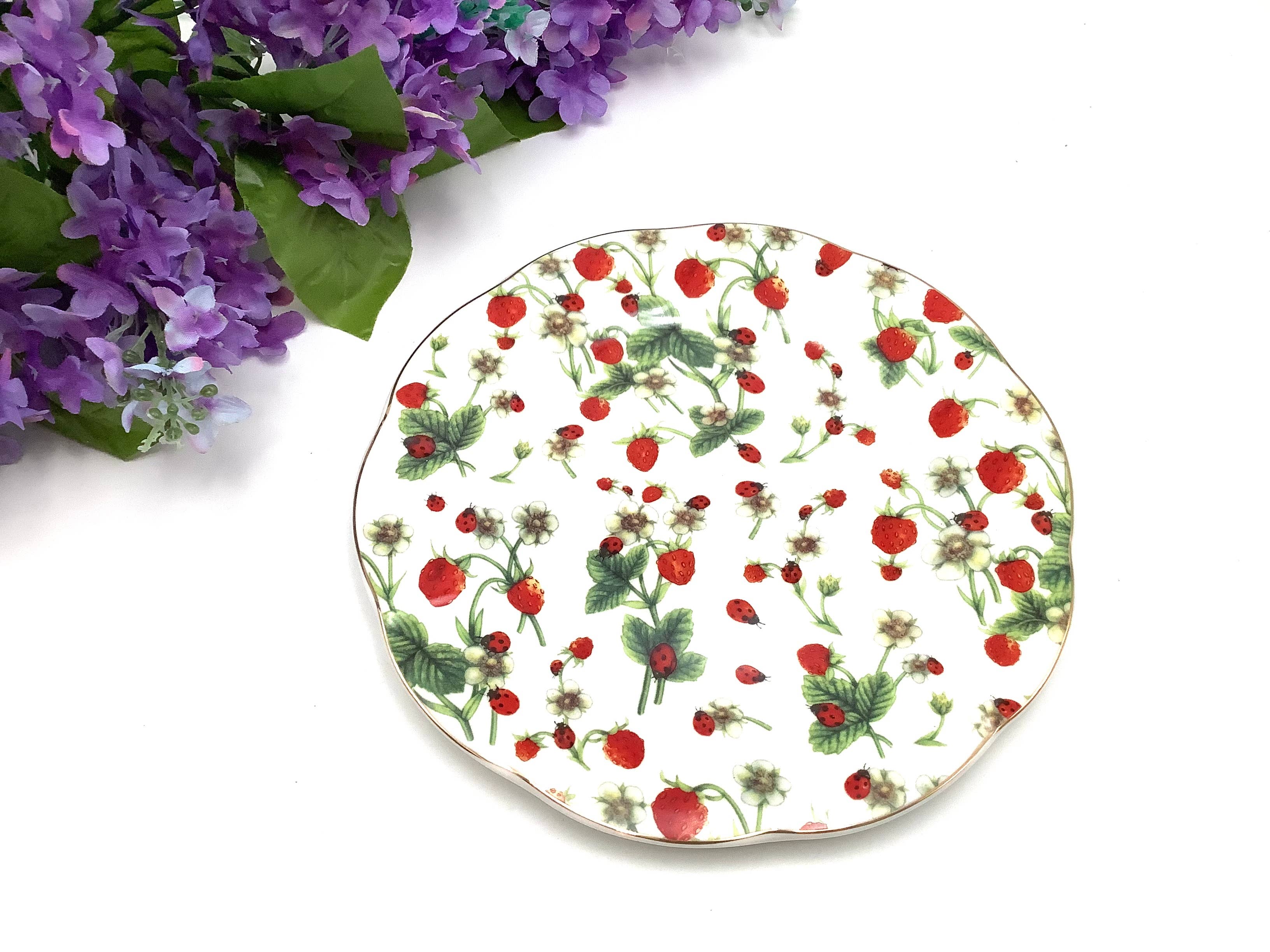 Strawberry Fields and Lady Bugs Side Plate Salad 8 inch- set of 4
