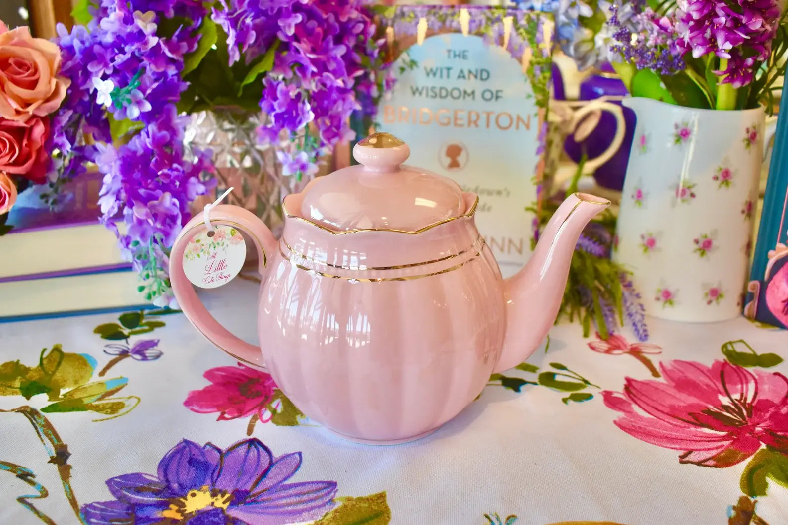 Teapot Mother of Pearl. Scalloped Blush Pink and Gold